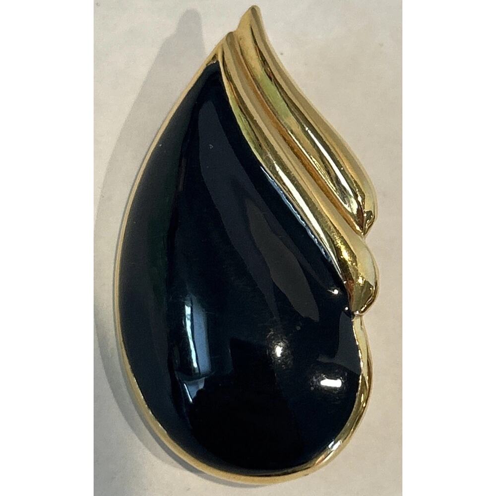 St. John Couture Clip Earrings Navy Blue Enamel Teardrop 2" Statement Signed - Picture 3 of 5